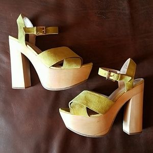 Topshop Chartreuse Suede Extreme Platform Sandals